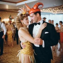 Ballroom dancing, lobster and octopus headdresses (surreal)
