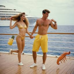 Hunky husband and athletic wife, deck aerobics (surreal), FFF Cruises: Voyage 01 · FFF\CRS\010\006