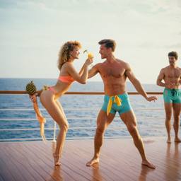Hunky husband and athletic wife, deck aerobics (surreal), FFF Cruises: Voyage 01 · FFF\CRS\010\012