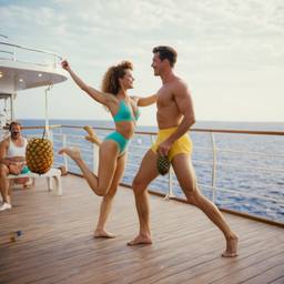 Hunky husband and athletic wife, deck aerobics (surreal), FFF Cruises: Voyage 01 · FFF\CRS\010\013