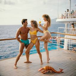 Hunky husband and athletic wife, deck aerobics (surreal), FFF Cruises: Voyage 01 · FFF\CRS\010\015