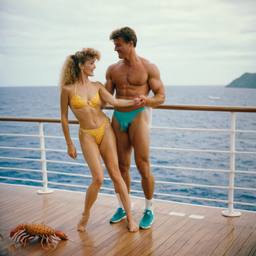 Hunky husband and athletic wife, deck aerobics (surreal), FFF Cruises: Voyage 01 · FFF\CRS\010\017