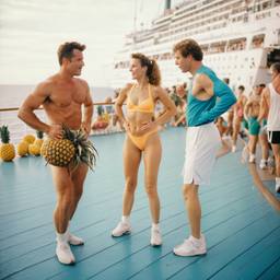 Overweight deck aerobics with huge pineapples (surreal), FFF Cruises: Voyage 01 · FFF\CRS\012\008