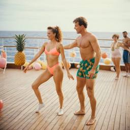 Overweight deck aerobics with huge pineapples (surreal), FFF Cruises: Voyage 01 · FFF\CRS\012\012