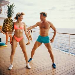 Overweight deck aerobics with huge pineapples (surreal), FFF Cruises: Voyage 01 · FFF\CRS\012\014
