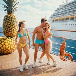 Overweight deck aerobics with huge pineapples (surreal), FFF Cruises: Voyage 01 · FFF\CRS\012\022