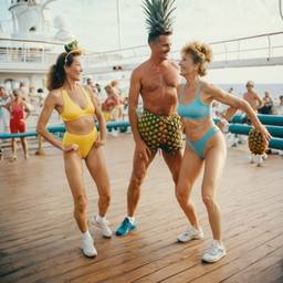 Old-aged deck aerobics with huge pineapples (surreal), FFF Cruises: Voyage 01 · FFF\CRS\013\004