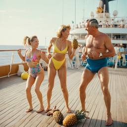 Old-aged deck aerobics with huge pineapples (surreal), FFF Cruises: Voyage 01 · FFF\CRS\013\008