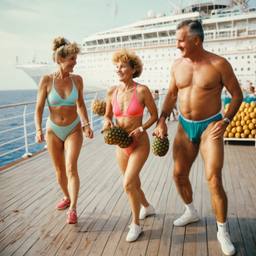 Old-aged deck aerobics with huge pineapples (surreal), FFF Cruises: Voyage 01 · FFF\CRS\013\021