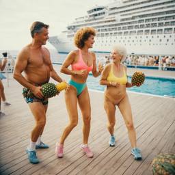 Old-aged deck aerobics with huge pineapples (surreal), FFF Cruises: Voyage 01 · FFF\CRS\013\022