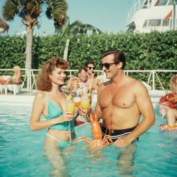 Middle-aged pool party, pineapples and flamingos (surreal), FFF Cruises: Voyage 01 · FFF\CRS\016\013