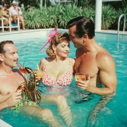 Middle-aged pool party, pineapples and flamingos (surreal), FFF Cruises: Voyage 01 · FFF\CRS\016\017