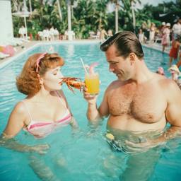 Middle-aged pool party, pineapples and flamingos (surreal), FFF Cruises: Voyage 01 · FFF\CRS\016\023