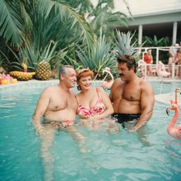 Overweight pool party, pineapples and flamingos (surreal), FFF Cruises: Voyage 01 · FFF\CRS\017\016