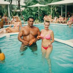 Overweight pool party, pineapples and flamingos (surreal), FFF Cruises: Voyage 01 · FFF\CRS\017\017
