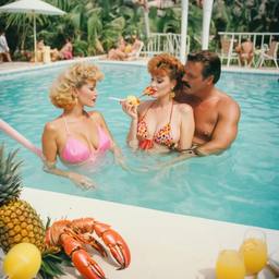 Overweight pool party, pineapples and flamingos (surreal), FFF Cruises: Voyage 01 · FFF\CRS\017\021