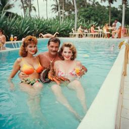 Overweight pool party, pineapples and flamingos (surreal), FFF Cruises: Voyage 01 · FFF\CRS\017\023