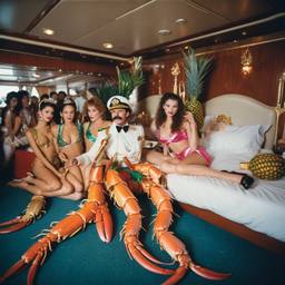 The Captain in bed with mermaid dancers, FFF Cruises: Voyage 01 · FFF\CRS\020\007