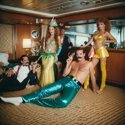 The Captain in bed with mermaid dancers, FFF Cruises: Voyage 01 · FFF\CRS\020\009