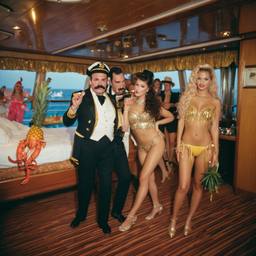 The Captain in bed with mermaid dancers, FFF Cruises: Voyage 01 · FFF\CRS\020\012