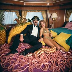 The Captain in bed with mermaid dancers, FFF Cruises: Voyage 01 · FFF\CRS\020\017