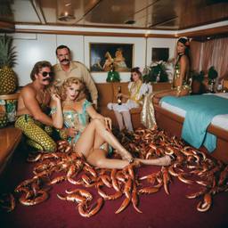 The Captain in bed with mermaid dancers, FFF Cruises: Voyage 01 · FFF\CRS\020\019