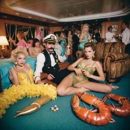 The Captain in bed with mermaid dancers, FFF Cruises: Voyage 01 · FFF\CRS\020\020