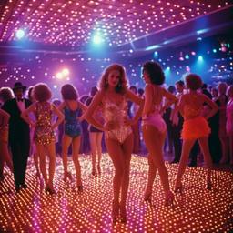 Disco dancers dressed as flamingos (1970s)