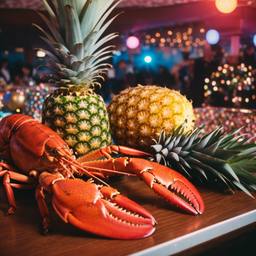 A lobster and pineapples dance