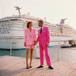 Pink furry suitcases on the dock, FFF Cruises: Voyage 01 · FFF\CRS\031\003