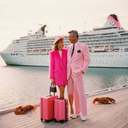 Pink furry suitcases on the dock, FFF Cruises: Voyage 01 · FFF\CRS\031\010