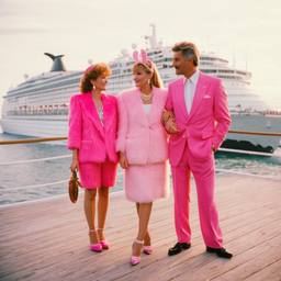 Pink furry suitcases on the dock, FFF Cruises: Voyage 01 · FFF\CRS\031\011