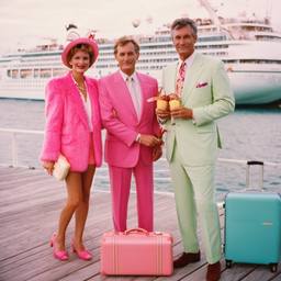 Pink furry suitcases on the dock, FFF Cruises: Voyage 01 · FFF\CRS\031\012