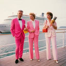 Pink furry suitcases on the dock, FFF Cruises: Voyage 01 · FFF\CRS\031\014
