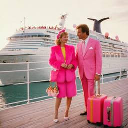 Pink furry suitcases on the dock, FFF Cruises: Voyage 01 · FFF\CRS\031\015