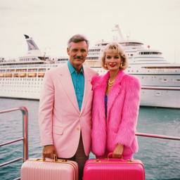 Pink furry suitcases on the dock, FFF Cruises: Voyage 01 · FFF\CRS\031\017