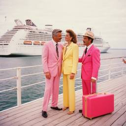Pink furry suitcases on the dock, FFF Cruises: Voyage 01 · FFF\CRS\031\021