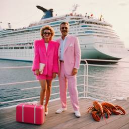 Pink furry suitcases on the dock, FFF Cruises: Voyage 01 · FFF\CRS\031\022