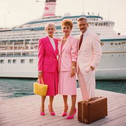 Pink furry suitcases on the dock