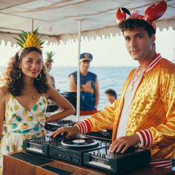 The Captain in the DJ booth on deck, FFF Cruises: Voyage 01 · FFF\CRS\032\001