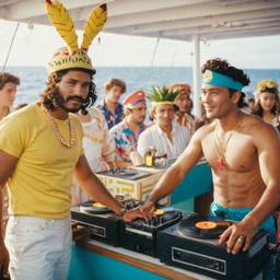 The Captain in the DJ booth on deck, FFF Cruises: Voyage 01 · FFF\CRS\032\002