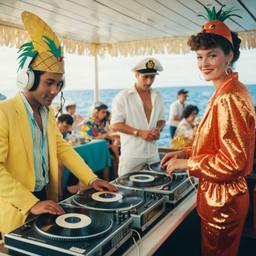 The Captain in the DJ booth on deck, FFF Cruises: Voyage 01 · FFF\CRS\032\003