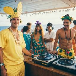 The Captain in the DJ booth on deck, FFF Cruises: Voyage 01 · FFF\CRS\032\006