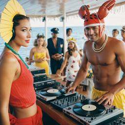 The Captain in the DJ booth on deck, FFF Cruises: Voyage 01 · FFF\CRS\032\008