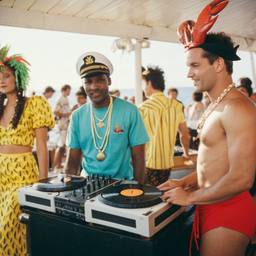 The Captain in the DJ booth on deck, FFF Cruises: Voyage 01 · FFF\CRS\032\009
