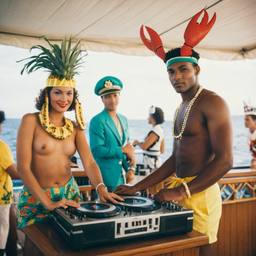 The Captain in the DJ booth on deck, FFF Cruises: Voyage 01 · FFF\CRS\032\015