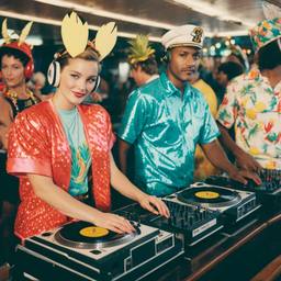The Captain in the DJ booth on deck, FFF Cruises: Voyage 01 · FFF\CRS\032\017