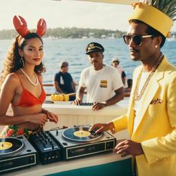 The Captain in the DJ booth on deck, FFF Cruises: Voyage 01 · FFF\CRS\032\022
