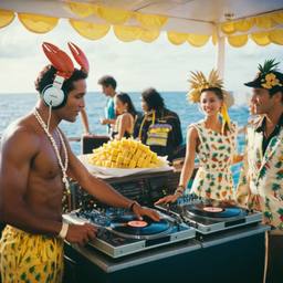 The Captain in the DJ booth on deck, FFF Cruises: Voyage 01 · FFF\CRS\032\025