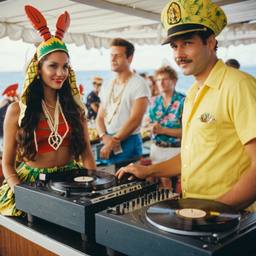The Captain in the DJ booth on deck, FFF Cruises: Voyage 01 · FFF\CRS\032\031